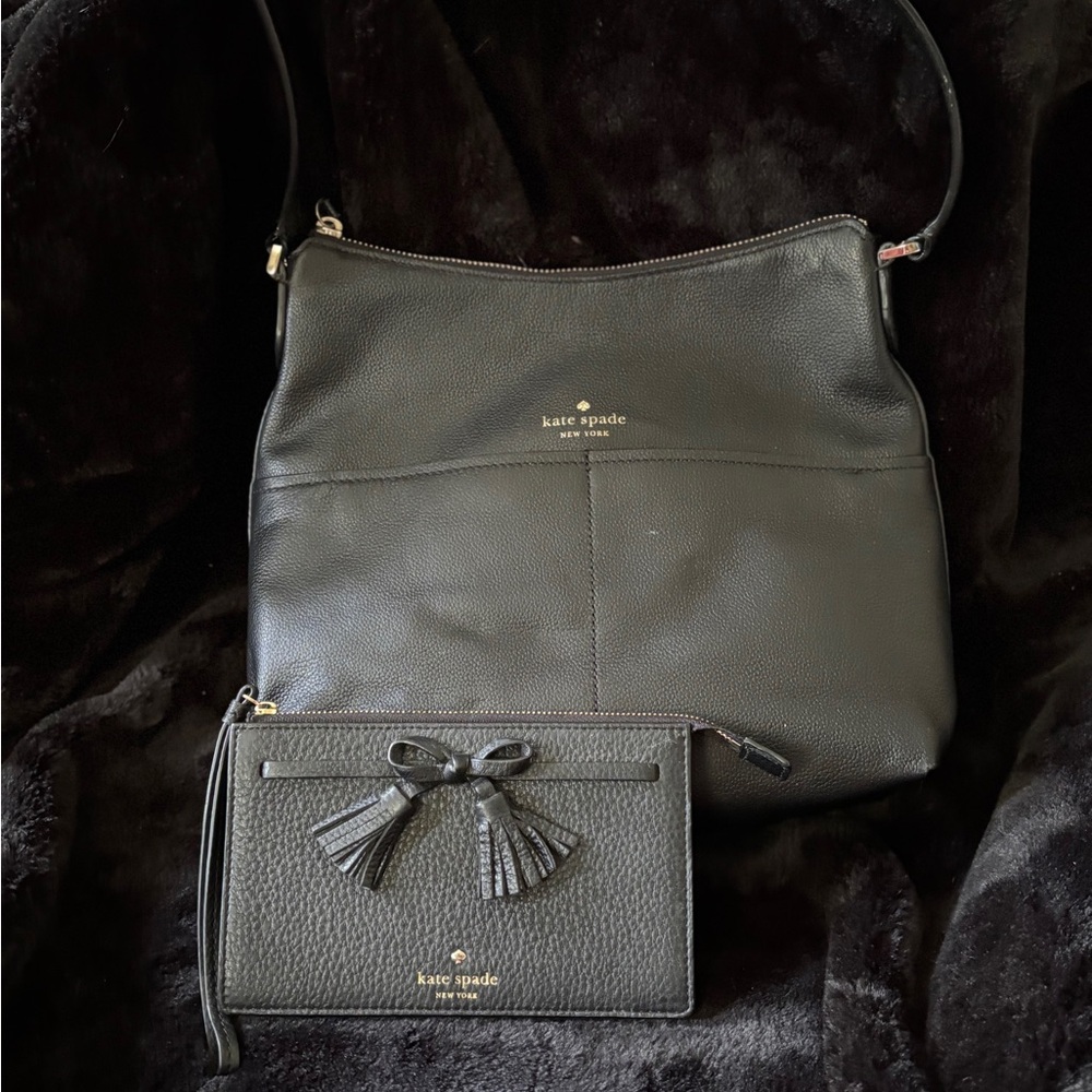 Kate Spade Bailey Black Crossbody Bag/Hayes Bow Wristlet